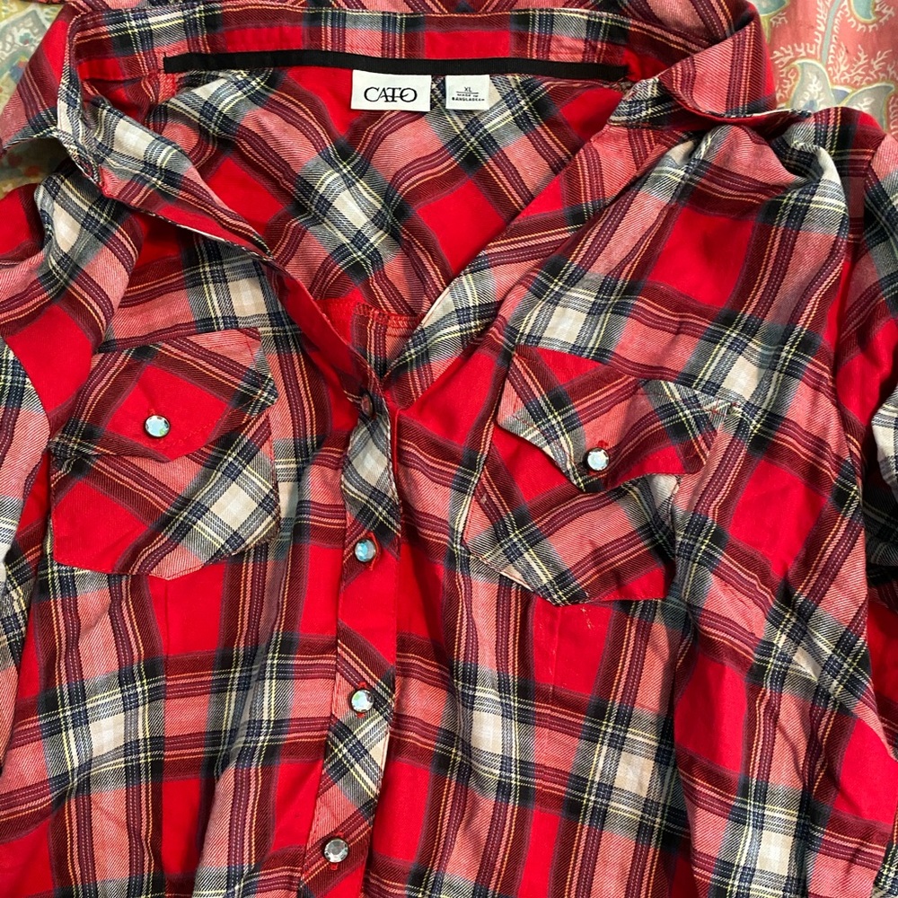 Cato Red Plaid shirt with diamond buttons